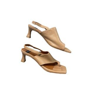 Angel Alarcon Womens Brown Classic Leather Slingback Heels Sandals Size 8